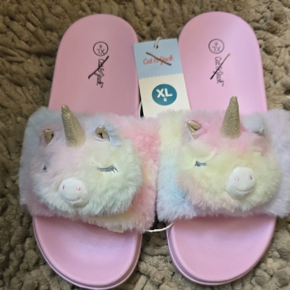 New Cat‎ & Jack Pink Unicorn Big Kids XL Size 6 Slide Slipper Shoes